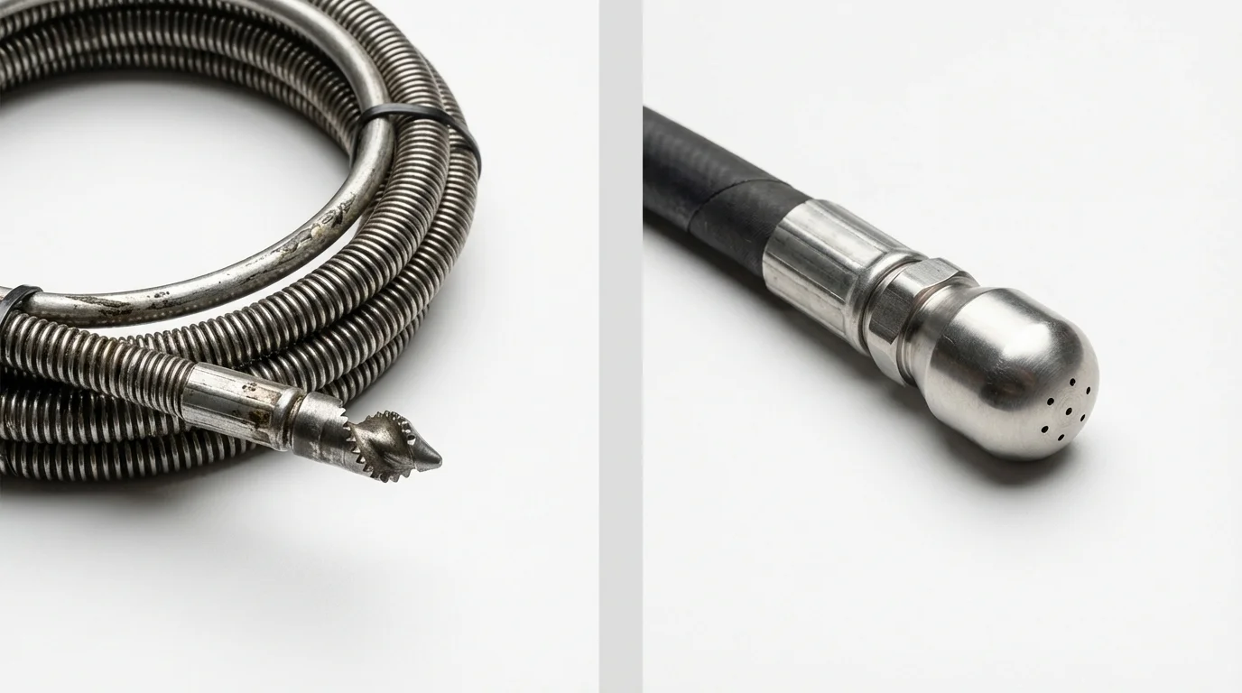 Drain snake cable and hydro jetting nozzle used for drain cleaning in Salem, MA